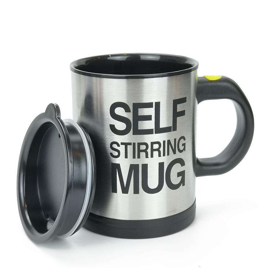 Modern 18/8 Stainless Steel Insulated Cup Handheld Smart Mixing Tumbler Office Self Stirring Vacuum Mug with Handle