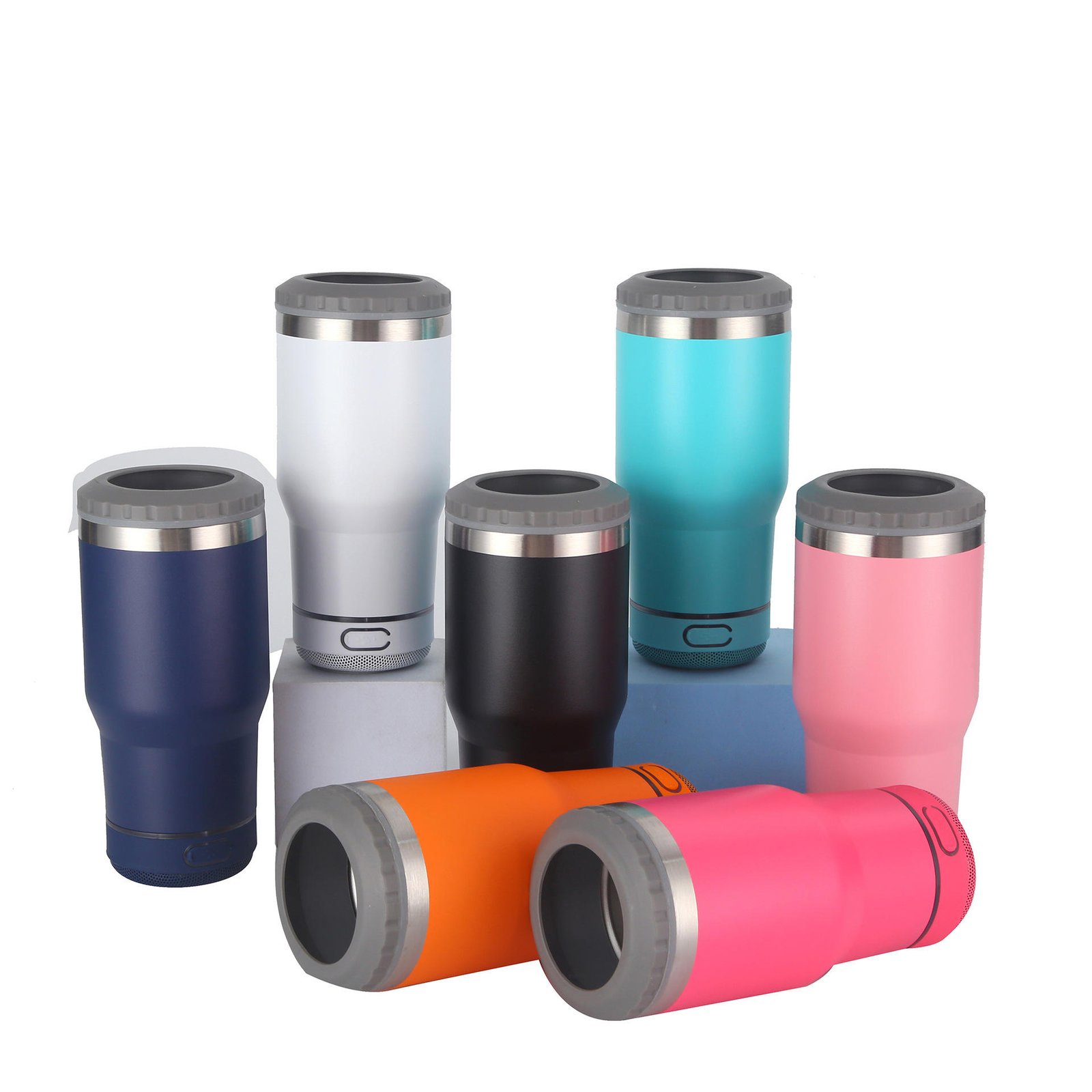 Double Wall Insulated USB Music Stainless Steel Car Tumbler Travel Cups Can Cooler 14oz Tumbler With Bluetooth Speaker