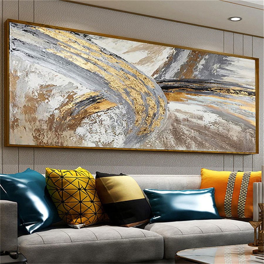 100% Hand-painted Abstract Golden Painting Simple Beautiful Canvas Oil Painting Wall Art