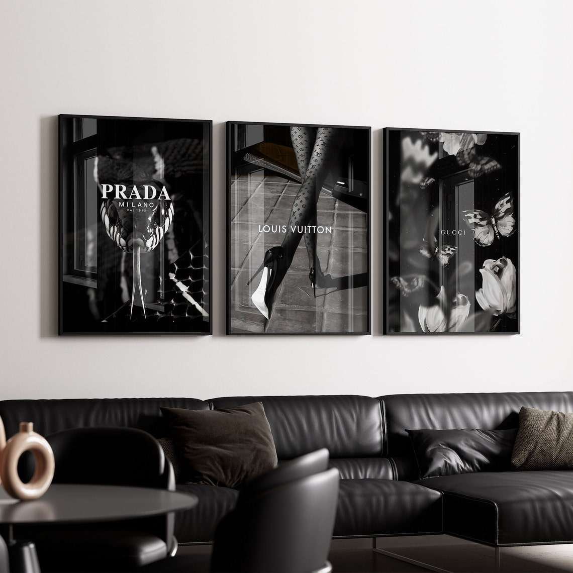 SQ Set of 3 Luxury Fashion Print Luxury Art for Room Black White Luxury Fashion Poster Bedroom Aesthetic Wall Art