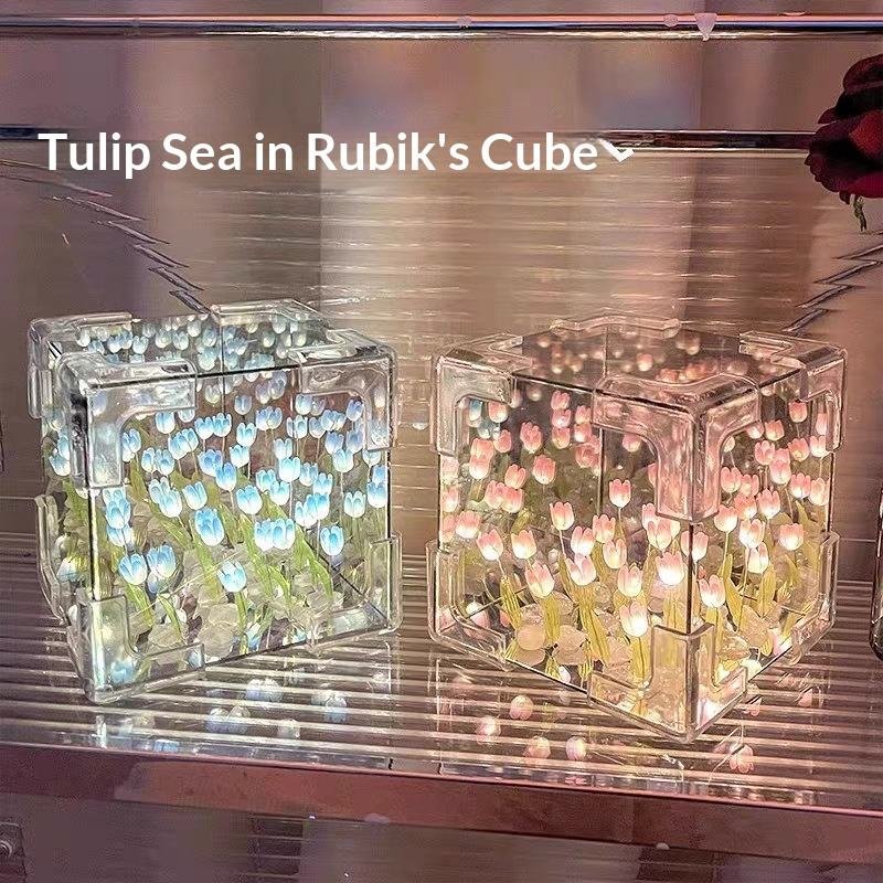YHY Creative Magic Cube 3D Mirror Surface Acrylic Tulip-shaped Handicraft DIY Birthday Gift