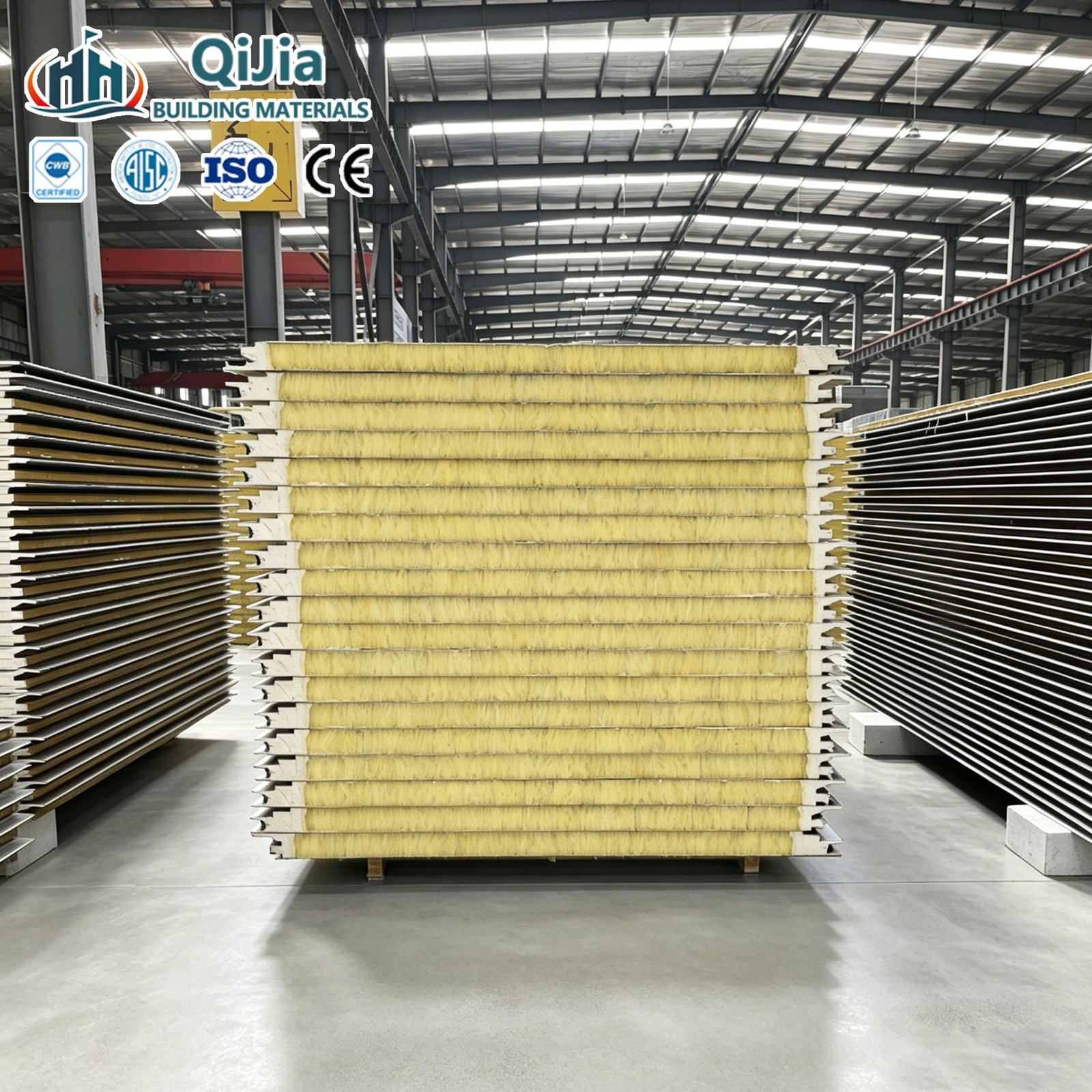 Polyurethane Edge Sealed Fireproof Rock Wool Roof Sandwich Boards Warehouse Cold Room Factory Metal Siding Insulated Wall Panels