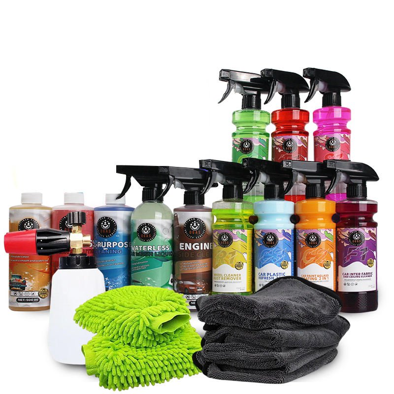 OEM ODM Factory Customization 12Pcs Car Wash Care Kit Auto Detailing Set Microfiber Towel Wash Mitt Wheel Engine Cleaner
