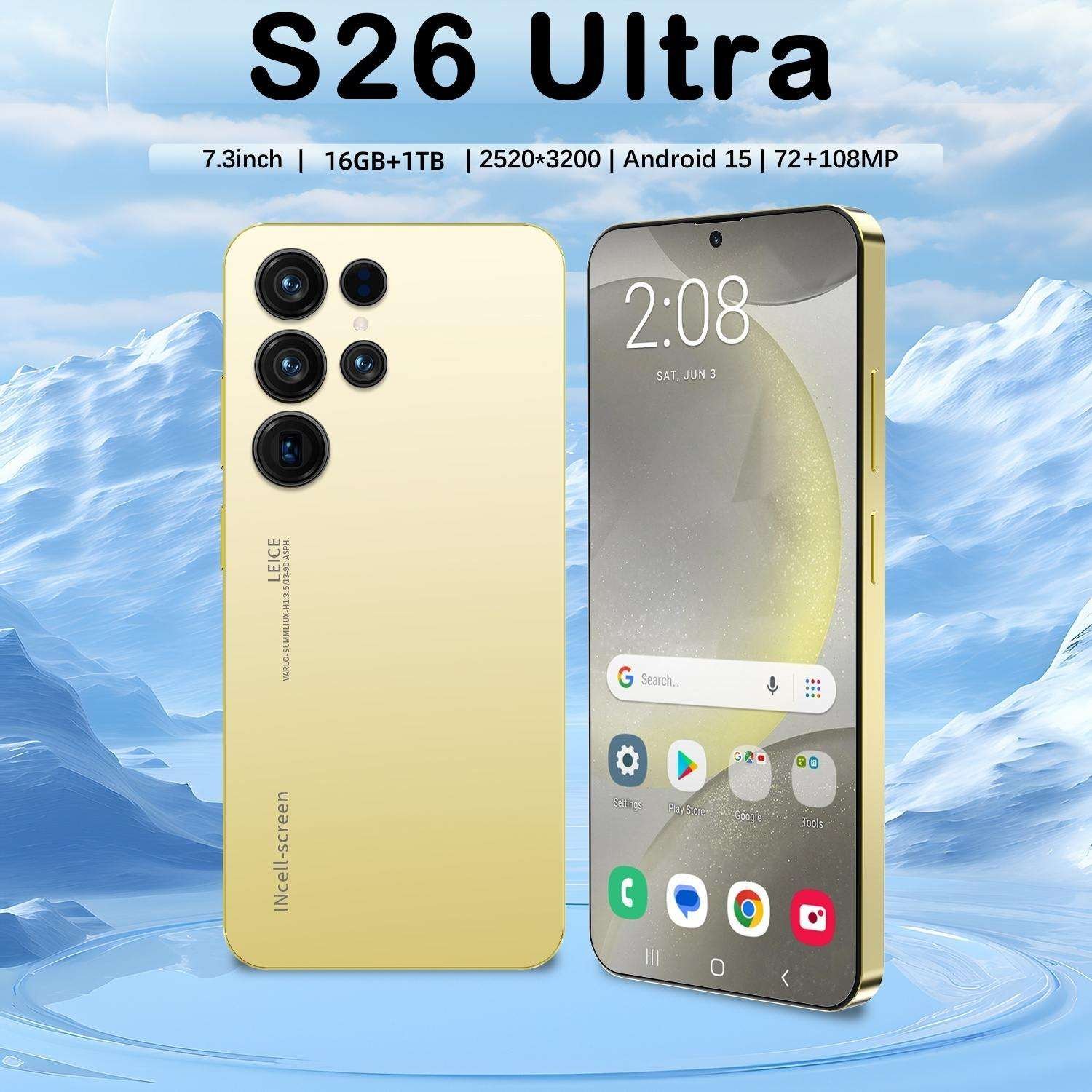 S26 Ultra Android 15 Gaming Smartphone 16GB+1TB Unlocked Dual SIM 5G Mobilephone 7.3inch HD Screen 72+108MP Beauty Camera