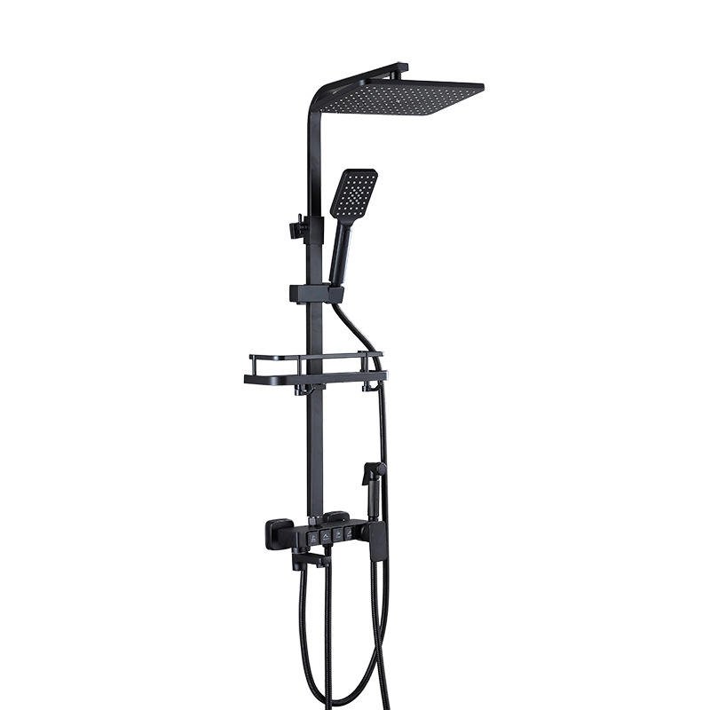 Deao Square Bathroom Shower System Bathtub Mixer Faucet Hot Cold Bathroom Tap Thermostatic Shower Set Senducs Black Gold OEM 02