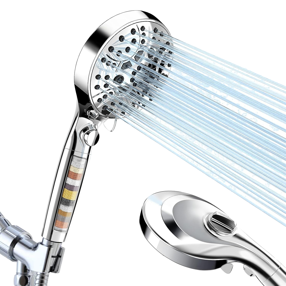 Shower Head Detachable Anti-Clogging High Pressure Filter Soft Rain Filter Showerhead 10 Functions Showerhead with Jet Point
