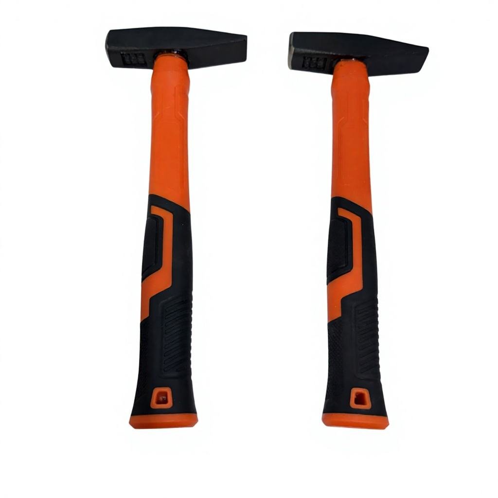 Cross Pein Hammer with Orange & Black Two-Tone Ergonomic Handle, Shock-Absorbing Fiberglass Grip for Metalwork & Construction