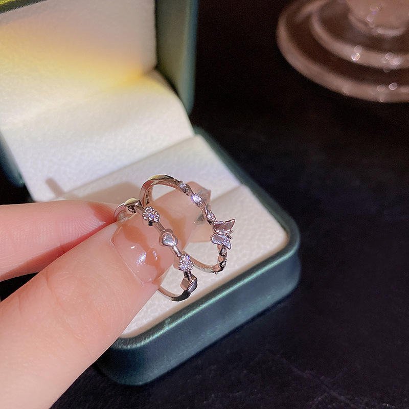Custom Butterfly Heart Dainty Simple Rings Brilliant Stackable Women Men Couple Marriage Wedding Rings Fashion Jewelry Sets