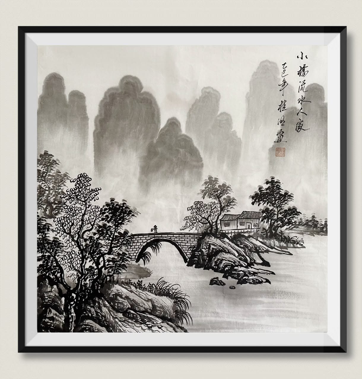 Houses Beside Bridge and Running Water