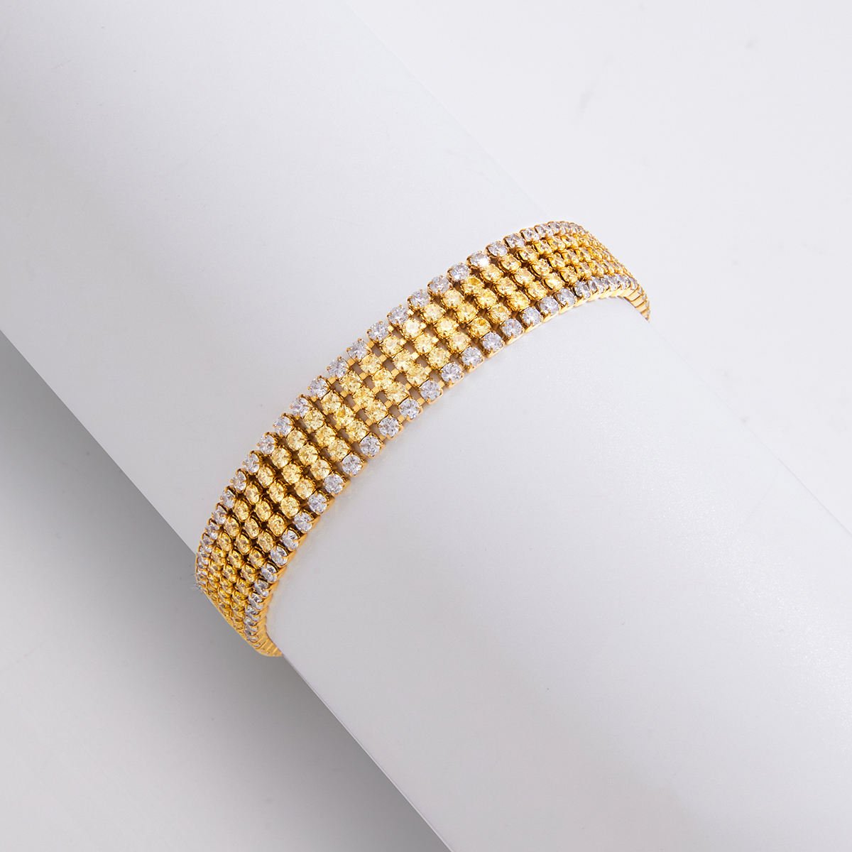 J&D 18K Gold Plate Stainless Steel Bracelet Waterproof Classic Cubic Zirconia Tennis Chain Bracelet