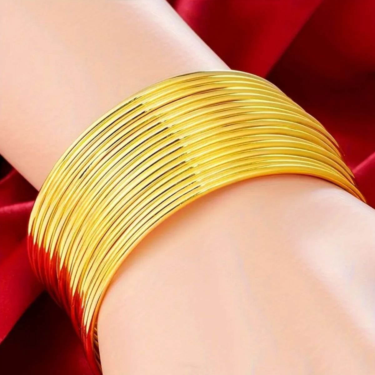 Wholesale Women's 24K Yellow Gold Plated Classic Thin Bangle Simple Style Wire Bracelet 60mm/62mm/65mm Fashionable