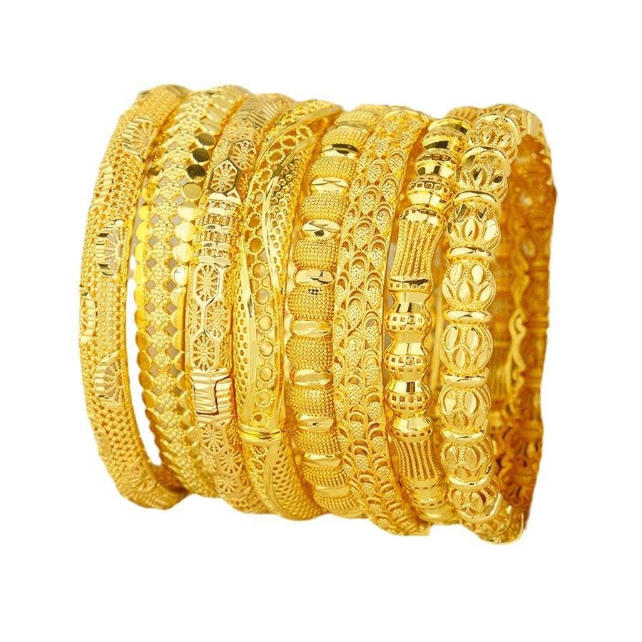 Women's Openable Middle East-Style Fashion Bracelet 24K Yellow Gold Plated Classic Splicing Bangles