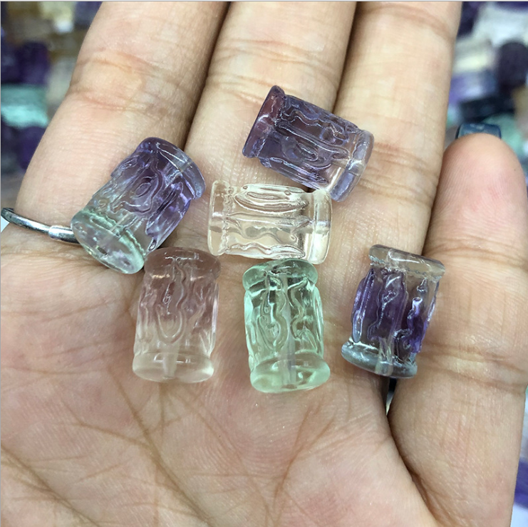 Colorful Fluorite Bucket Beads Natural Crystal Stone Loose Gemstone Beads for DIY Jewelry Bracelets Necklace Accessories