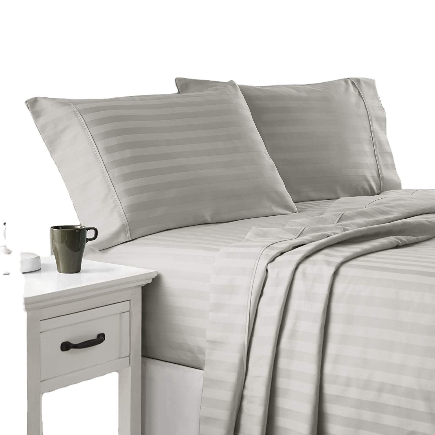 100% Cotton Customize Twin Full Queen king Hotel Linen Stripe Bed Sheet Flat Sheet for Hotel and Spa Used