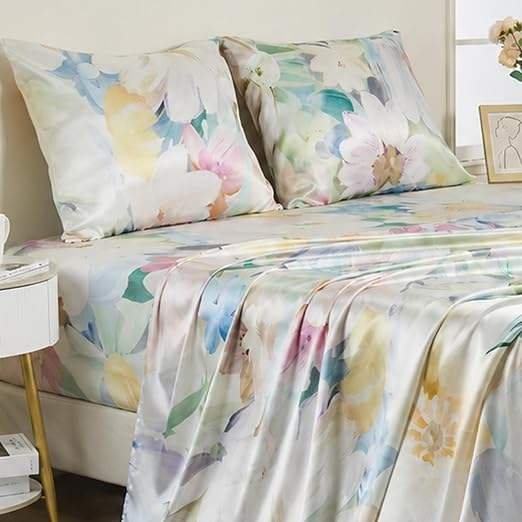 Satin Sheet Set Queen Size, 4 Piece Silky Satin Bedding Sheet,Soft Bed Sheets Set with 1 Fitted Sheet,1 Flat Sheet,2 Pillowcases