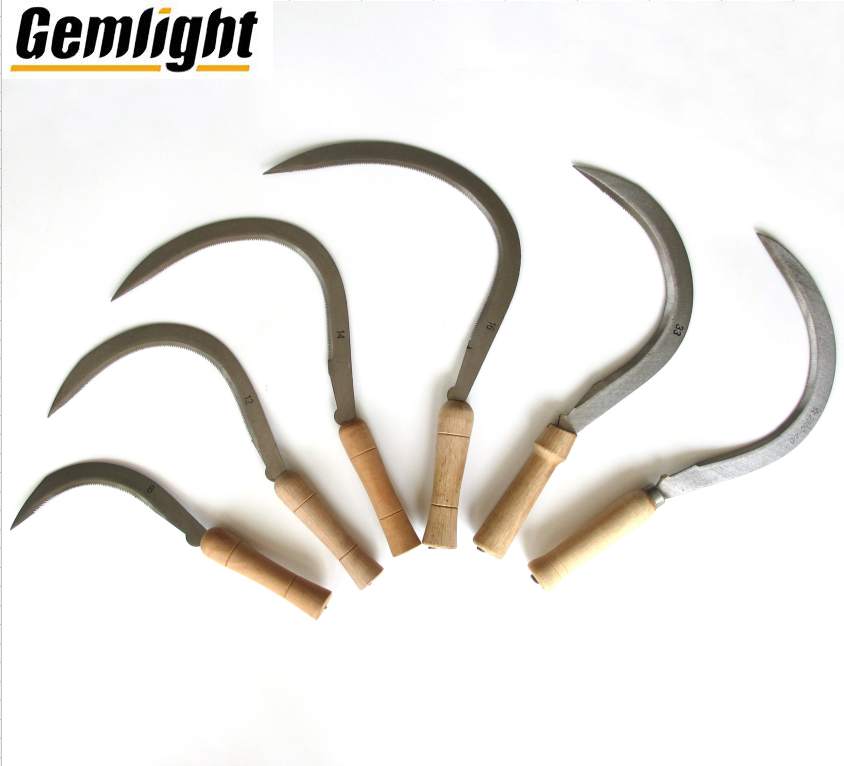2021 Hot Sale Factory Wholesale 12'' Steel Garden Tool Cutting Grass Hand Sickle with Wood & Fiberglass Handle