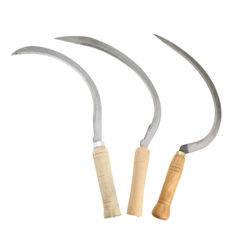 Industrial Grade Professional Garden Sickle with Wood Handle Steel Blade for Efficient Grass and Weed Cutting