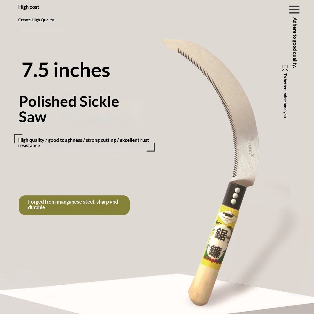 7.5inch Polished Agricultural Sickle with Wood Handle Sharp Long-Handled Manganese Steel Exported to Africa Nigeria Egypt Yemen