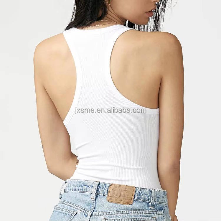 Wholesale Custom Logo Wholesale Bulk Summer High Quality Ladies White Black Basic Knit Ribbed Crop Tank Top