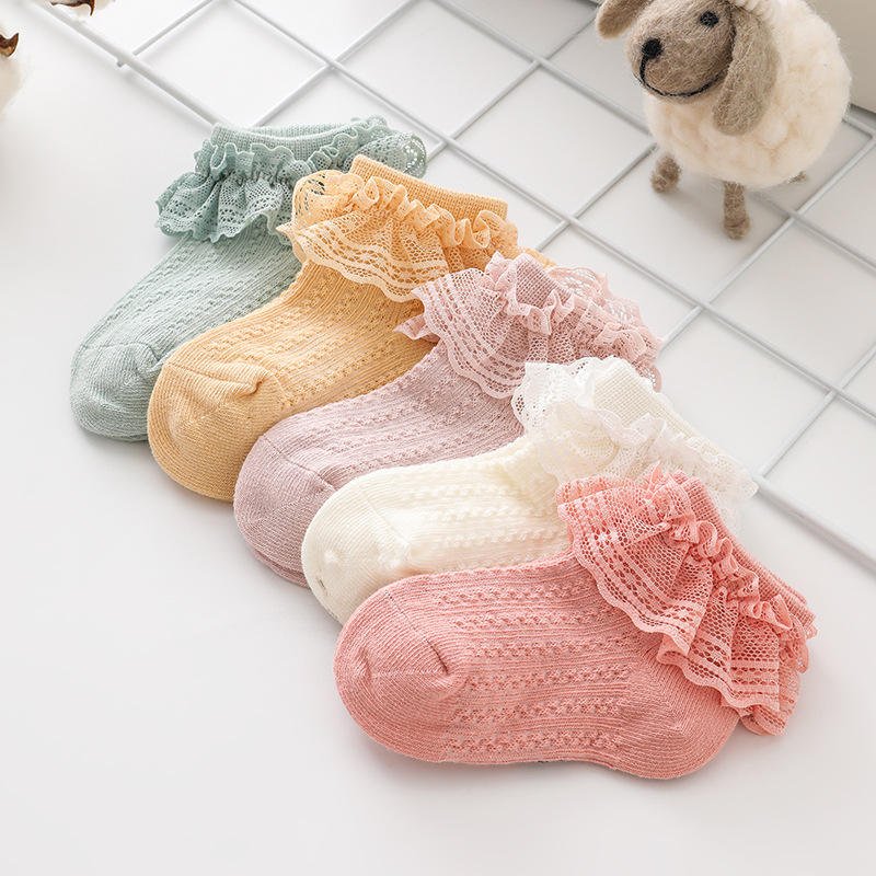 Summer Baby Socks Manufacturer Wholesale Cotton Socks for Kids Solid Color Children's Girls Lace Socks