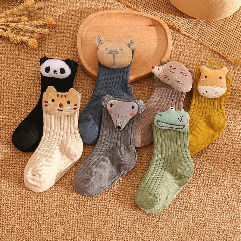 Wholesale 3d Cartoon Baby Cotton Socks Middle Tube Kids Girls Socks Solid Color Children's Boys Socks