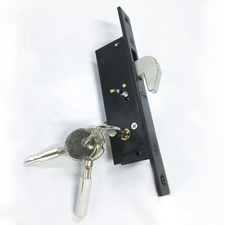 Double Cylinder 1-1/8'' Backset Steel Hook Bolt Mortise Lock with Stainless Steel Hook for Sliding Gate Door Includes 3 Keys