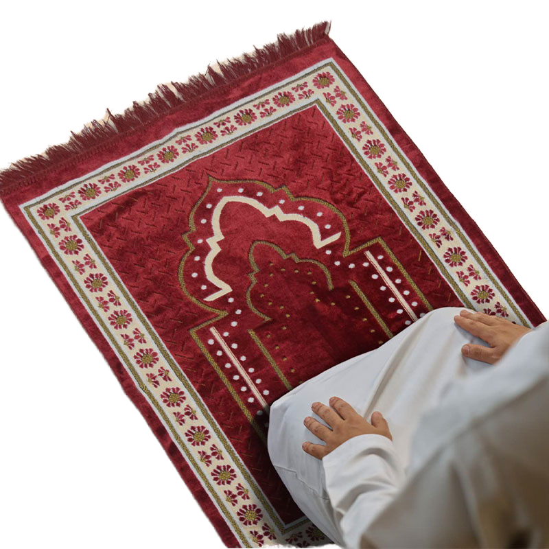 Raschel Worship Islam Prayer Rug Blanket Jute Kilim Soft Thick Solid Color Embossed Spot Travel Non-Slip PET Friendly