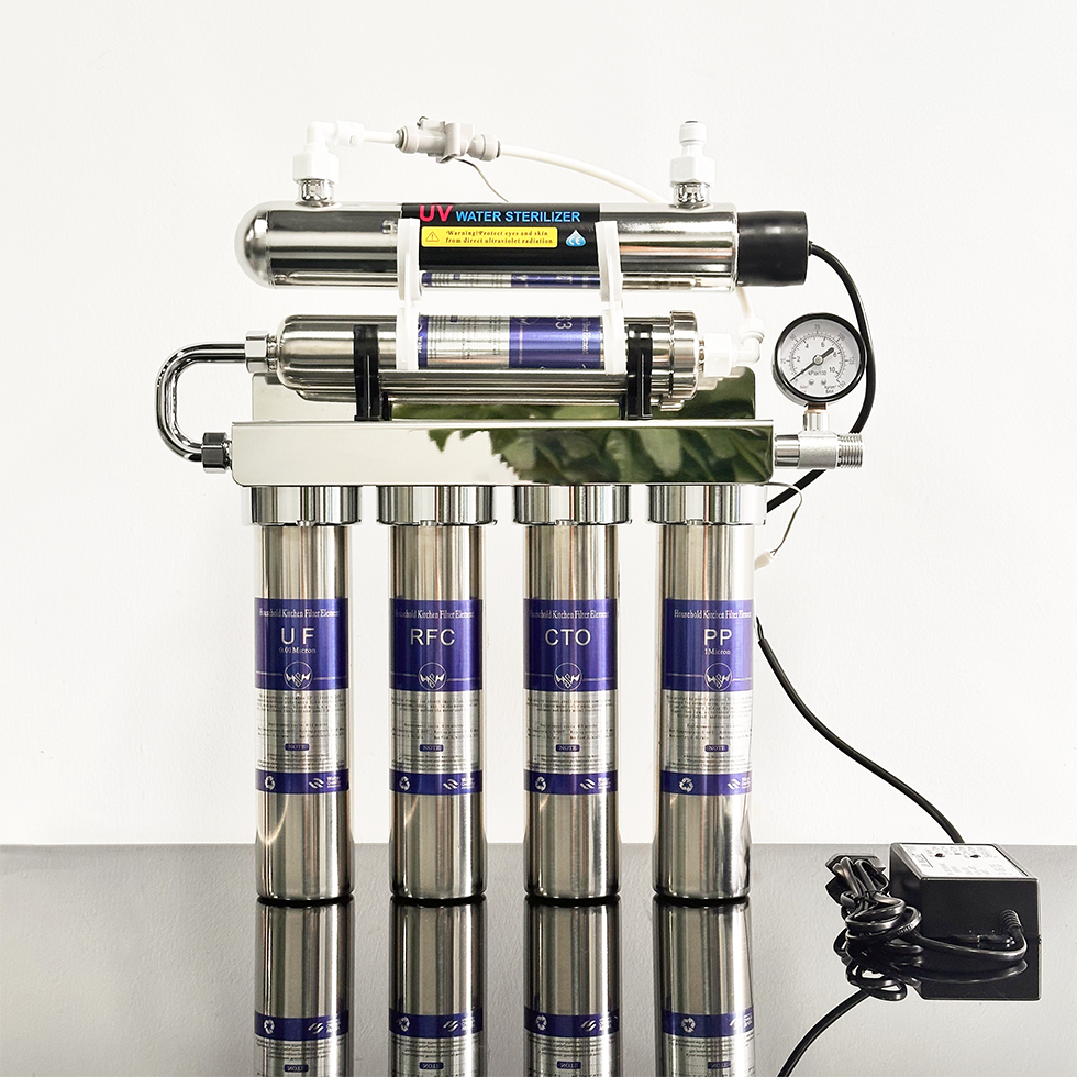 304 Stainless Steel 6-Stage UV Electric Water Filter with Auto Flow Switch-Home & Outdoor Drinking Purification System