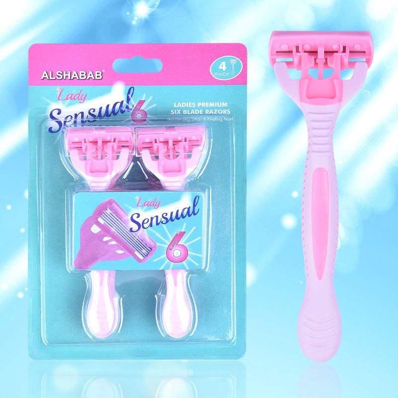 New Design 4pcs/Card Safety Shaving Razor Six Blade Swedish Stainless Steel Disposable Razor for Women Underarm/Bikini Pink