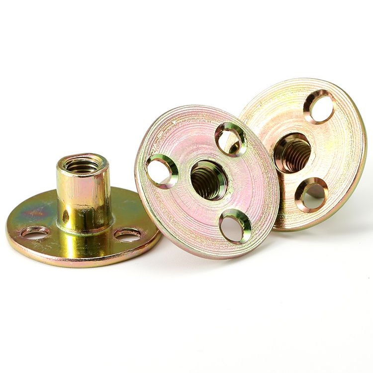 Factory Furniture Nut Zinc Plated Round Base Three Hole Iron Plate T Nut