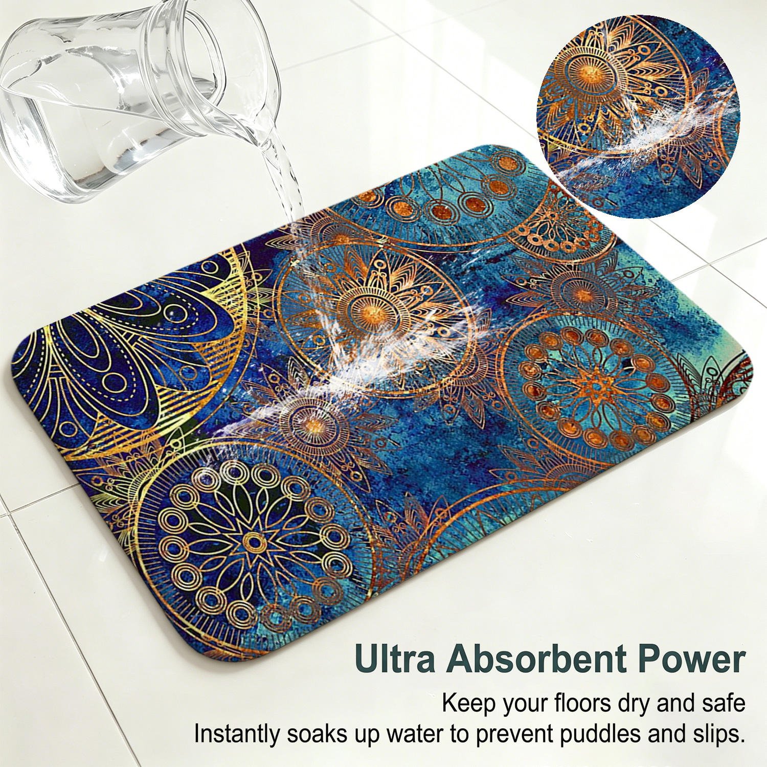 Custom Printed Ultra Absorbent Bath Mat Non Slip Mandala Design Bathroom Rug Personalized Floor Mats Quick Dry Wholesale