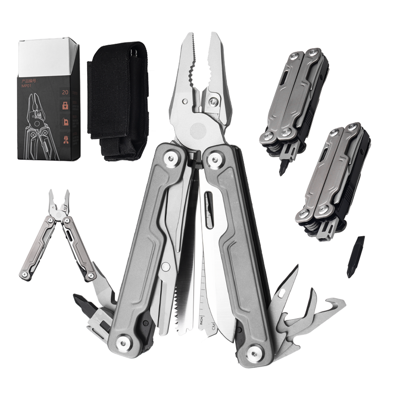 GeneTac Lightweight CNC Titanium Alloy Handle 20-in-1 Multitool Pliers Scissors DIY Camping Hunting Gift OEM 1-Year Warranty