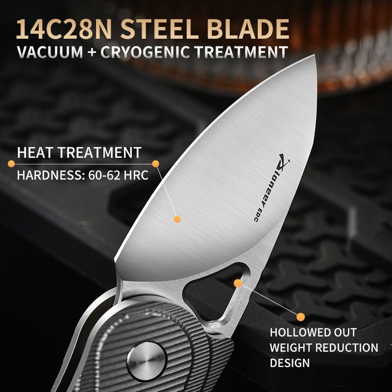 PioneerEDC China Premium Folding Knives 14C28N Steel Folding Knife Titanium Edc Pocket Collectable Small Knife for Safety