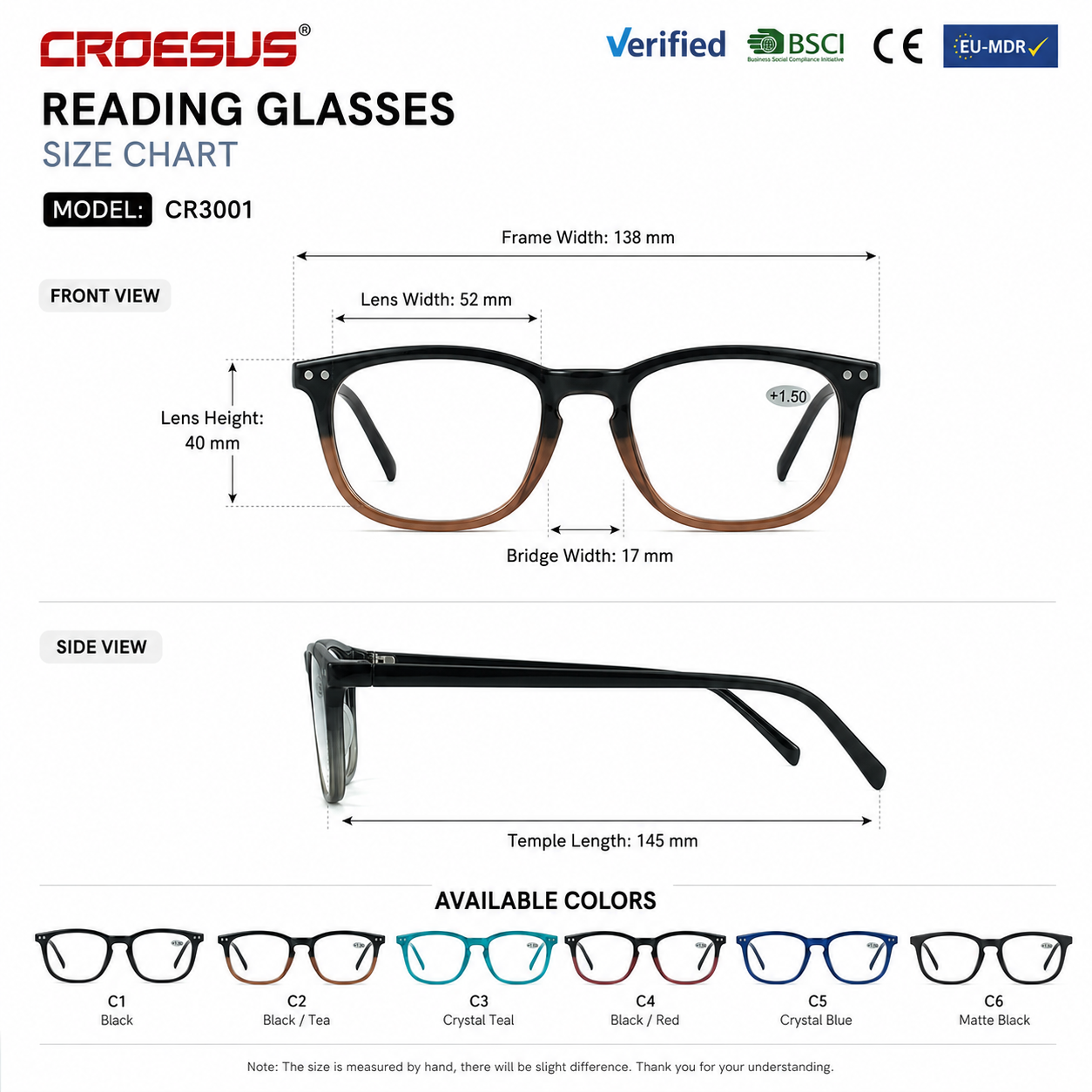 New Lightweight Classic Reading Glasses 1.50 Black Presbyopia Glasses Fashion Men Women Unisex Square PC Frames Reading Glasses