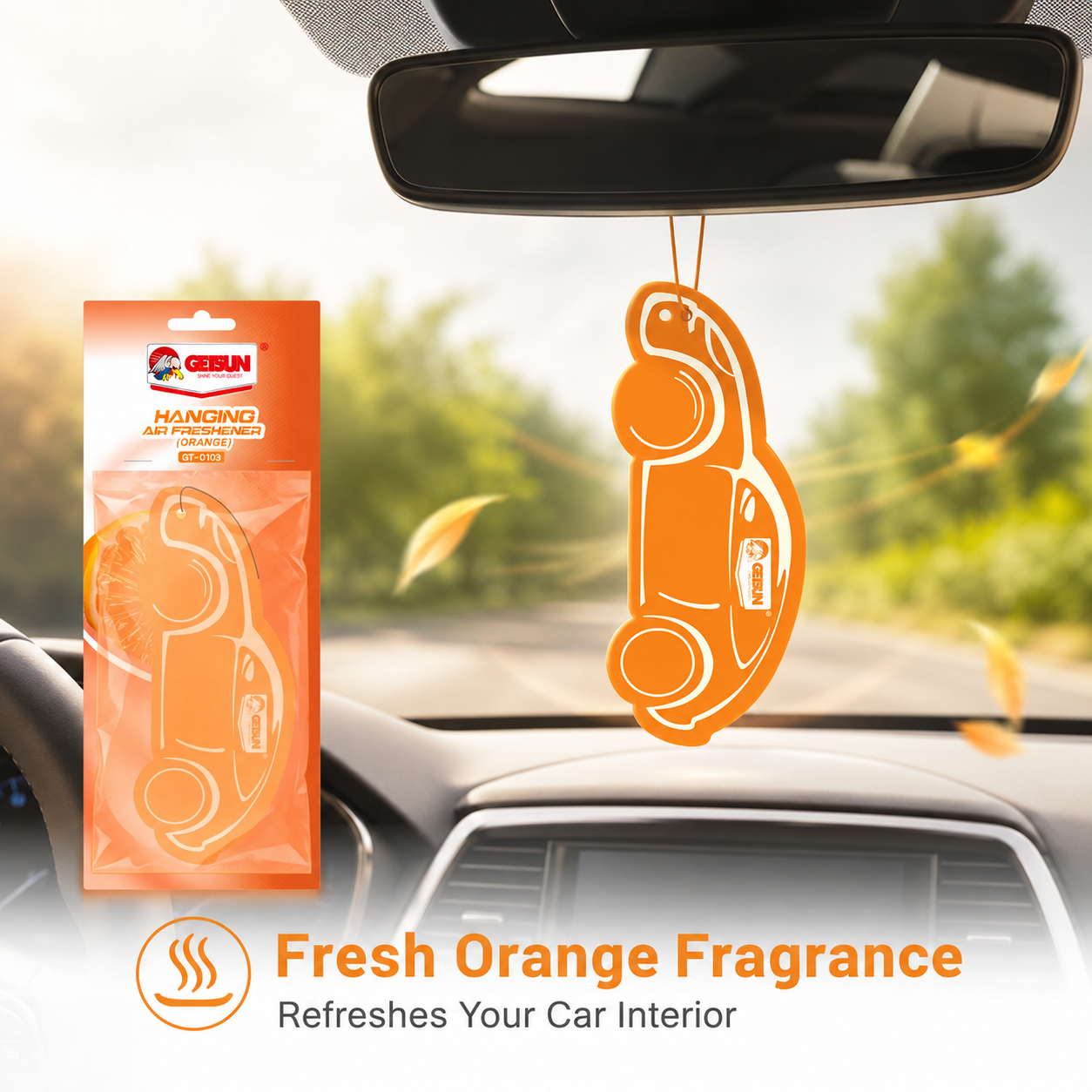 Getsun Orange Hanging Air Freshener Car Perfume Long Lasting Fragrance Paper Card Deodorizer Auto Interior Decor