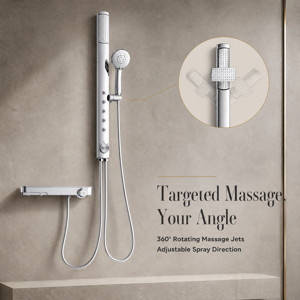 Modern Brass Chrome Shower Column System with 5 Body Massage Jets Rainfall Mixer Tap Wall Mounted Shower Set Bathroom