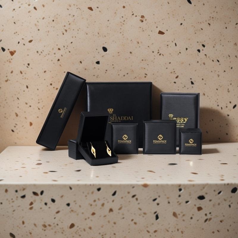 2025 Custom logo Luxury Black Leather Jewellery Box Packaging Ring Earring Bracelet Package Box