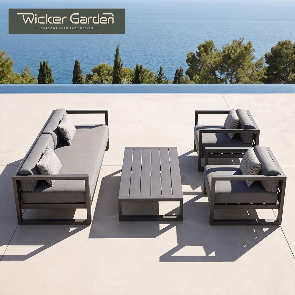 Minimalist Design Cast Aluminum Outdoor Sofa All-Weather Rustproof Patio Lounge Set For Villa