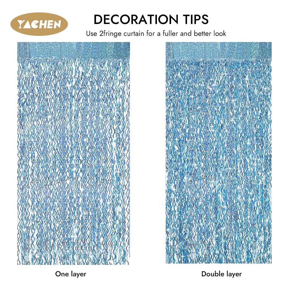 YACHEN 1*2m Laser Curved Wavy Foil Fringe Curtain Laser Metallic Tinsel Backdrop Curtain for Birthday Party Wedding Decoration