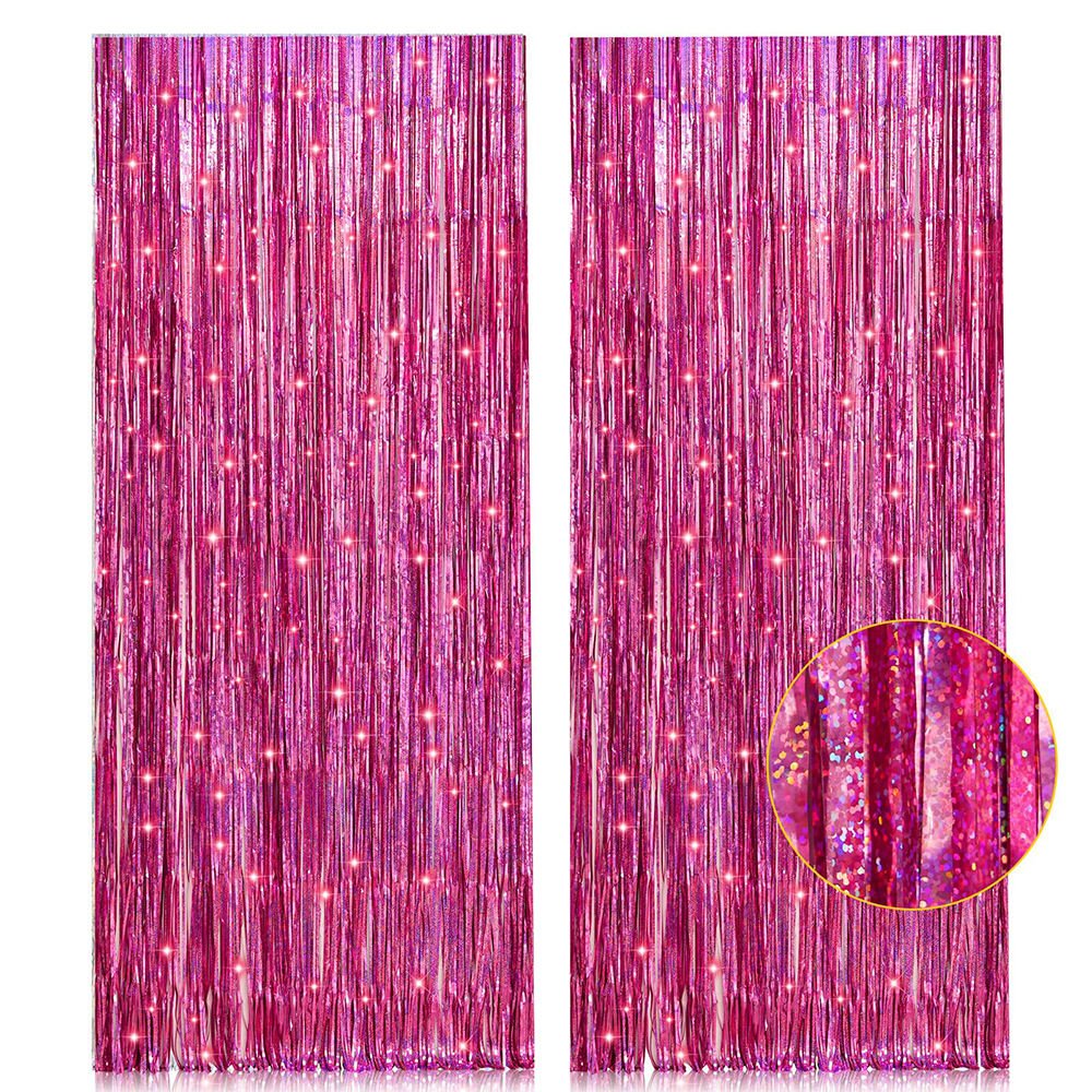 Party Supplies Birthday Wedding Bachelorette Baby Shower Backdrop Decoration 1*2M Pink Metallic Tinsel Foil Fringe Curtains