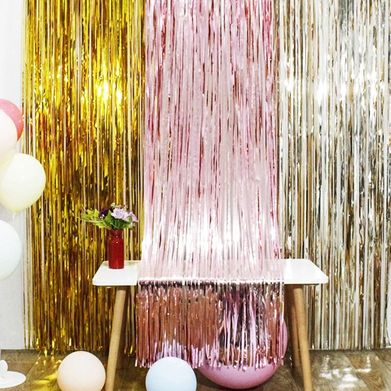 Birthday Party Wall Drapes Photo Zone Backdrop Party Favors Wedding Decoration Party Supplies Photozone Rain Tinsel Foil Curtain