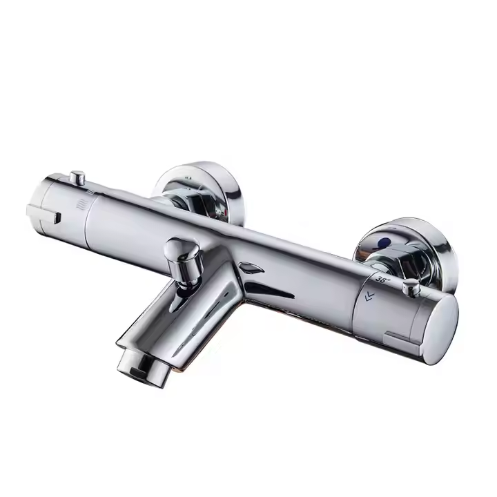 2026 Wall Mounted Chrome Modern Bathroom Double Outlet Thermostatic Bath Shower Mixer with Ceramic Valve Core