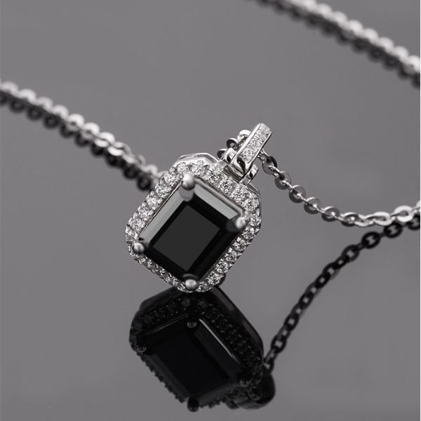 Elegant Women Jewelry Black 3ct Moissanite 925 Sterling Silver Necklaces