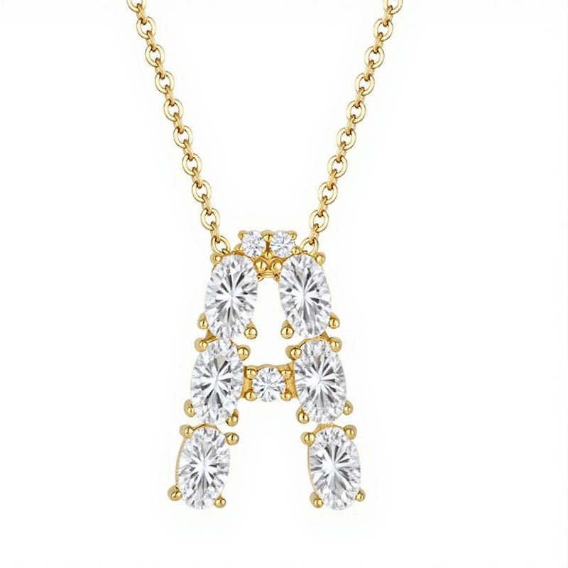 Necklace Moissanite 925 Sterling Silver a Letter Egg Shaped Moissanite Pendant Necklace Pure Silver Gold-plated 14k18k Necklace