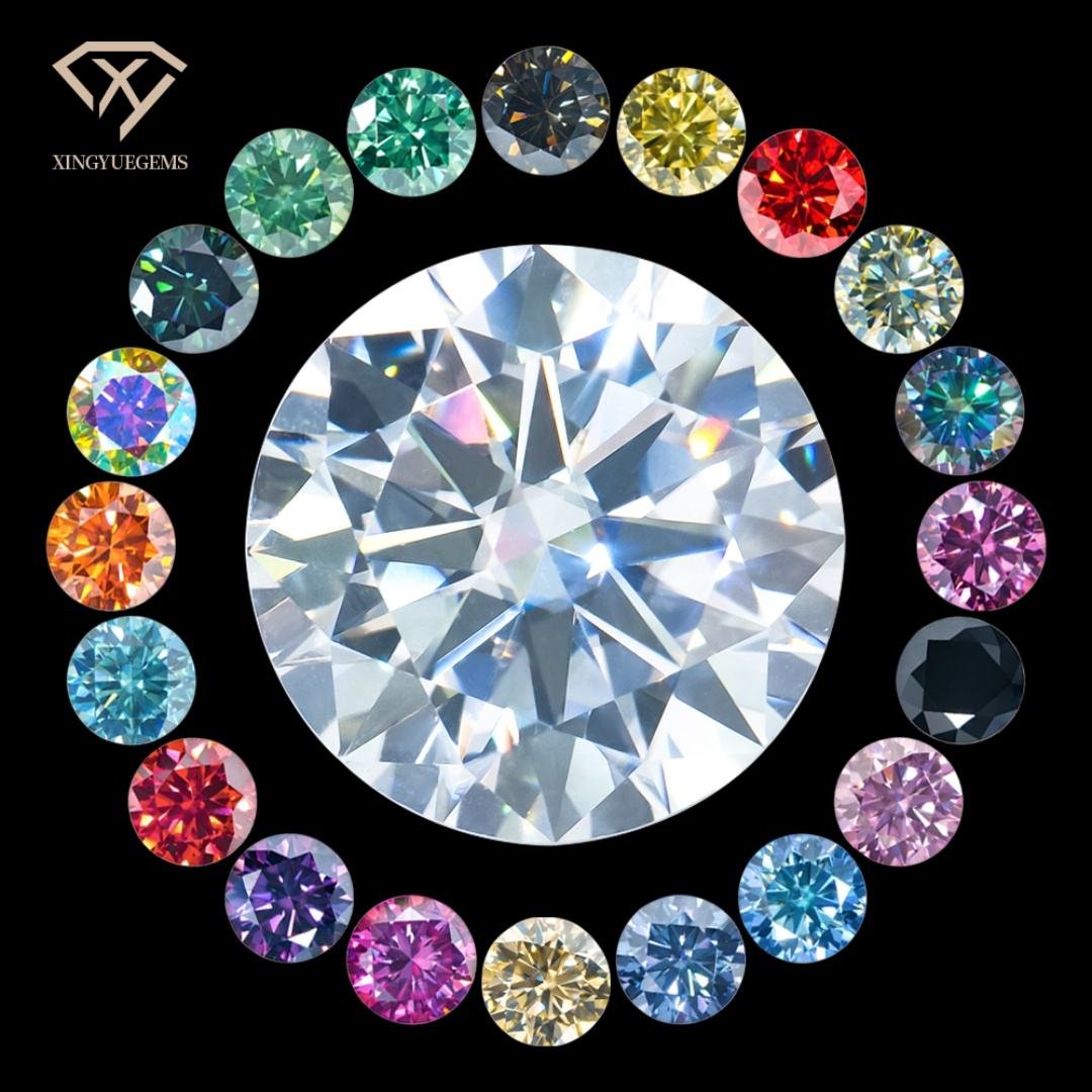 Wholesale Lab Created VVS Loose Gemstone 1ct Moissanite Color Play/Fire Colorful Pink Blue Red Yellow Brilliant Cut 6.5mm GRA