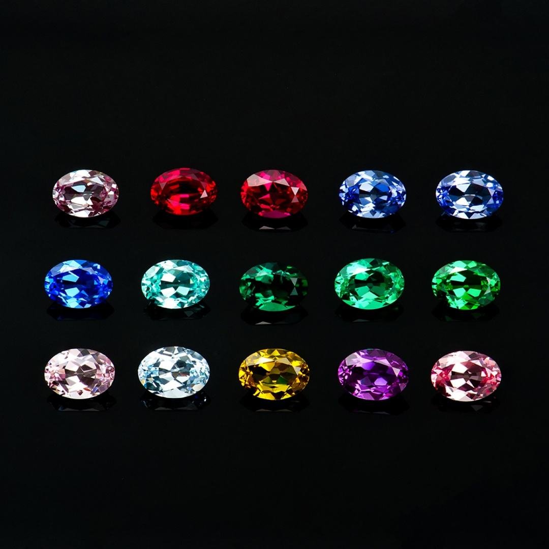 Wholesale Synthetic Colorful Oval Cut Loose Stones Lab Grown Sapphire Heat Treated with Color Play for Jewelry Making
